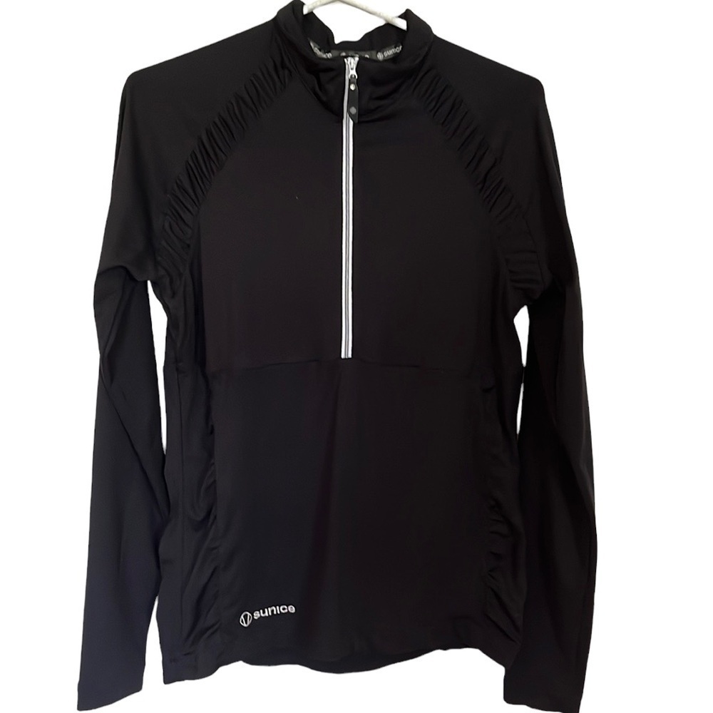 SUN ice black t zip long sleeve top size medium